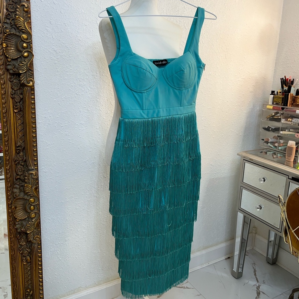 Teal fringe dress
